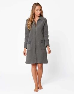 Robe De Chambre Zippée En Polaire ESSENTIEL H54A Anthracite Chiné