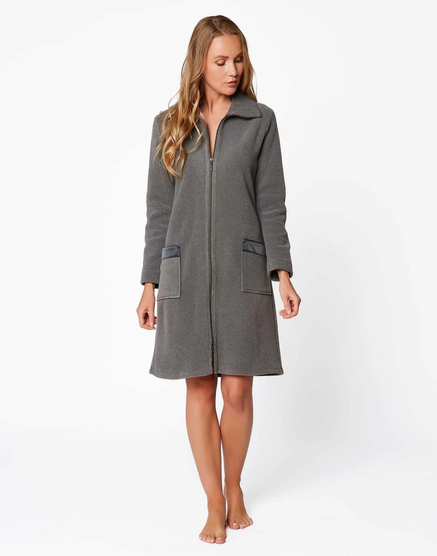 Robe De Chambre Zippée En Polaire ESSENTIEL H54A Anthracite Chiné 1 Robe De Chambre Zippée En Polaire ESSENTIEL H54A Anthracite Chiné