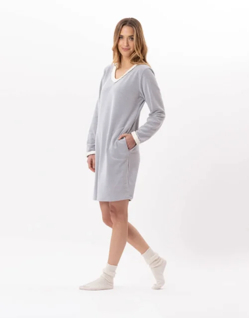 Robe En Micropolaire DOUCE 840 Gris Chine -Pyjama Chic Femme Magasin robe en micropolaire douce 840 gris chine 3