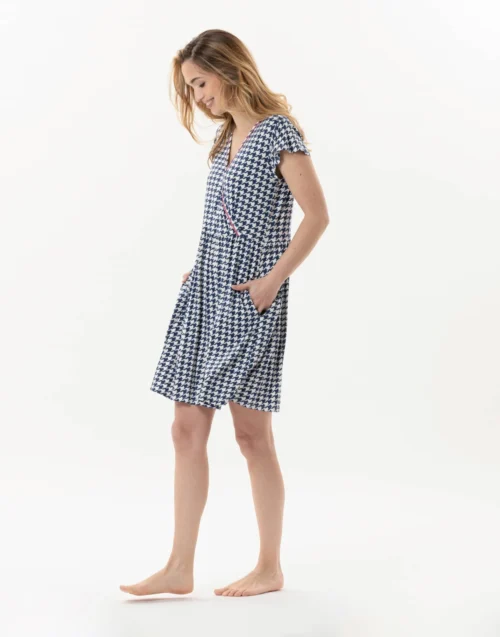 Robe Imprimée Pied De Poule En Viscose élasthanne ROSIE 740 Indigo -Pyjama Chic Femme Magasin robe imprimee pied de poule en viscose elasthanne rosie 740 indigo 2