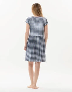 Robe Imprimée Pied De Poule En Viscose élasthanne ROSIE 740 Indigo -Pyjama Chic Femme Magasin robe imprimee pied de poule en viscose elasthanne rosie 740 indigo 3