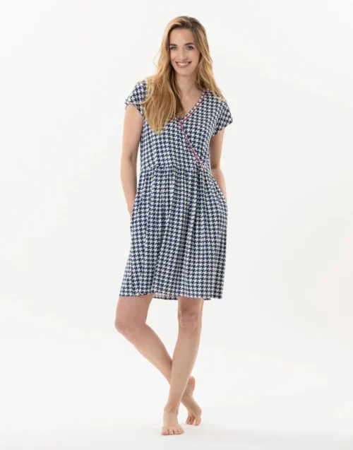 Robe Imprimée Pied De Poule En Viscose élasthanne ROSIE 740 Indigo