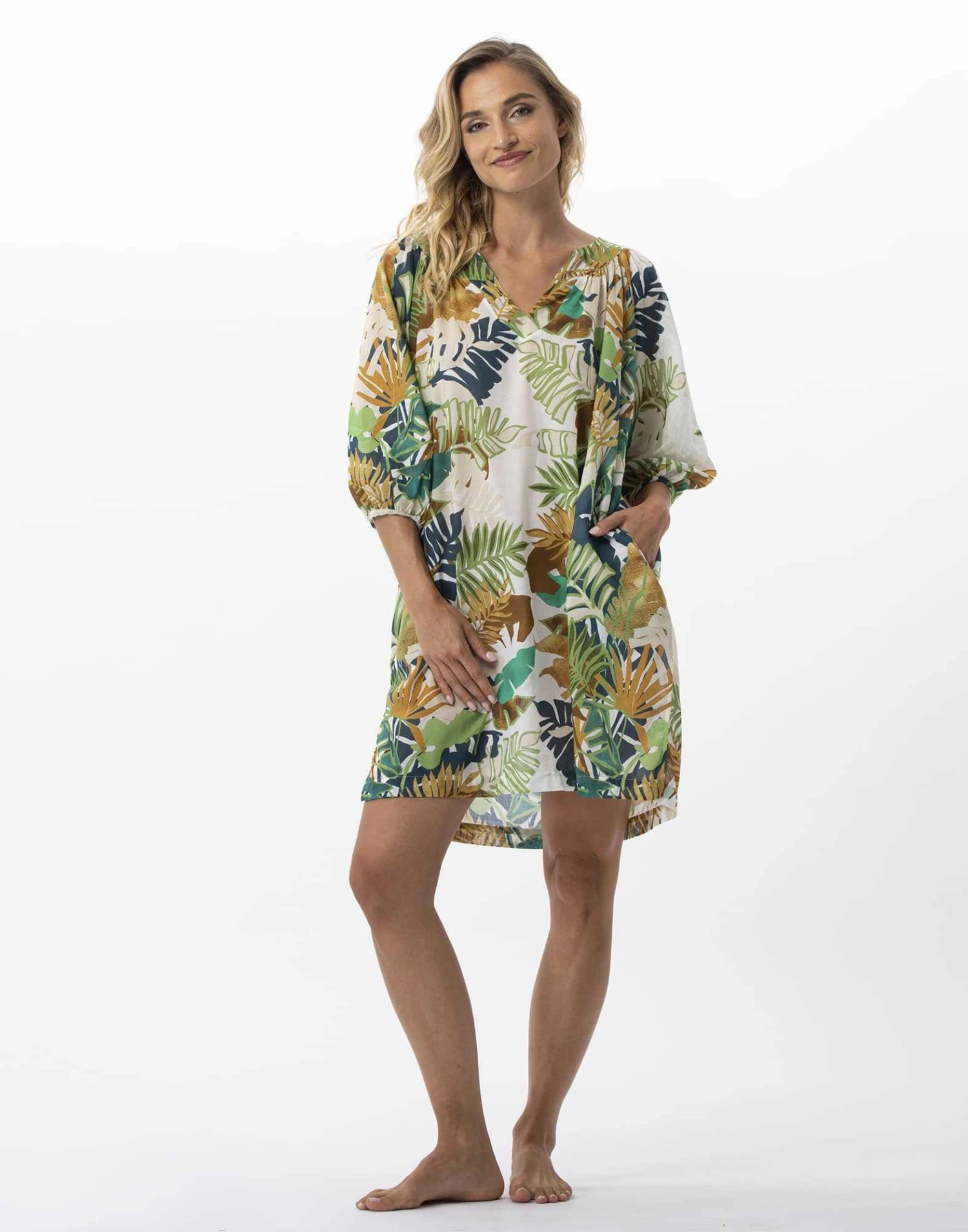 Robe Imprimée Végétaux En 100% Coton PALMERAIE 740 Multico 1 Robe Imprimée Végétaux En 100% Coton PALMERAIE 740 Multico