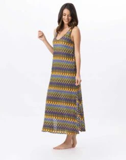 Robe Longue En Maille Ajourée BAHIA 741 Bleu Multico -Pyjama Chic Femme Magasin robe longue en maille ajouree bahia 741 bleu multico 2