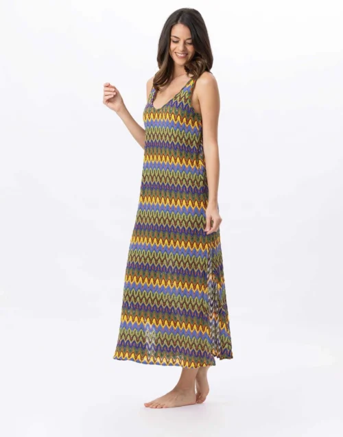 Robe Longue En Maille Ajourée BAHIA 741 Bleu Multico 9 Robe Longue En Maille Ajourée BAHIA 741 Bleu Multico -Pyjama Chic Femme Magasin robe longue en maille ajouree bahia 741 bleu multico 2