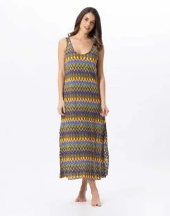 Robe Longue En Maille Ajourée BAHIA 741 Bleu Multico