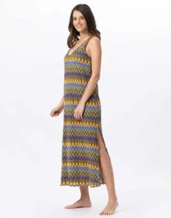 Robe Longue En Maille Ajourée BAHIA 741 Bleu Multico -Pyjama Chic Femme Magasin robe longue en maille ajouree bahia 741 bleu multico 3