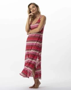 Robe Longue En Maille Ajourée BAHIA 741 Rose Multico -Pyjama Chic Femme Magasin robe longue en maille ajouree bahia 741 rose multico 2