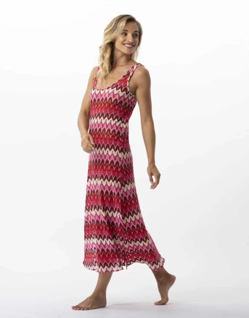 Robe Longue En Maille Ajourée BAHIA 741 Rose Multico -Pyjama Chic Femme Magasin robe longue en maille ajouree bahia 741 rose multico 4