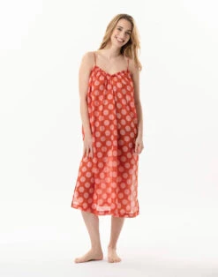 Robe Longue Imprimée Pois En 100% Coton RIVA 740 Rose