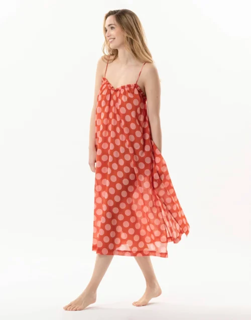 Robe Longue Imprimée Pois En 100% Coton RIVA 740 Rose -Pyjama Chic Femme Magasin robe longue imprimee pois en 100 coton riva 740 rose 3