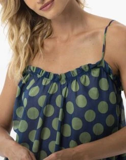 Robe Longue Imprimée Pois En 100% Coton RIVA 740 Vert -Pyjama Chic Femme Magasin robe longue imprimee pois en 100 coton riva 740 vert 2