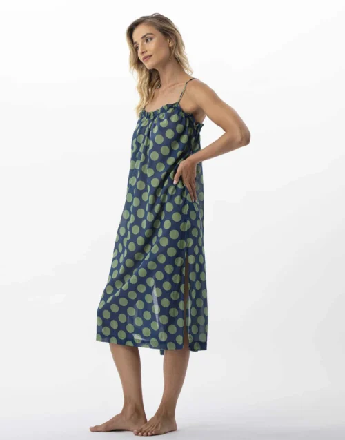 Robe Longue Imprimée Pois En 100% Coton RIVA 740 Vert 9 Robe Longue Imprimée Pois En 100% Coton RIVA 740 Vert -Pyjama Chic Femme Magasin robe longue imprimee pois en 100 coton riva 740 vert 3