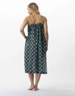 Robe Longue Imprimée Pois En 100% Coton RIVA 740 Vert -Pyjama Chic Femme Magasin robe longue imprimee pois en 100 coton riva 740 vert 4