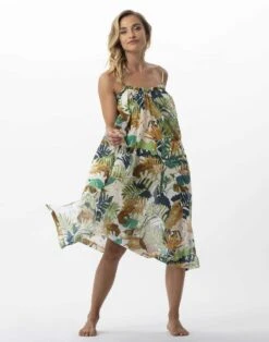 Robe Longue Imprimée Végétaux En 100% Coton PALMERAIE 741 Multico