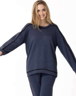 Sweat En Maille Tricot ALPAGA 830 Marine -Pyjama Chic Femme Magasin sweat en maille tricot alpaga 830 marine 3