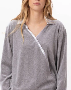 Sweat En Velours VELVET 830Gris Chine -Pyjama Chic Femme Magasin sweat en velours velvet 830 gris chine 2
