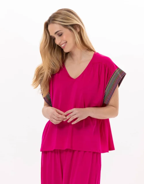 Tee-shirt En Jersey PAMPELONNE 930 Fuchsia -Pyjama Chic Femme Magasin tee shirt en jersey pampelonne 930 fuchsia 2