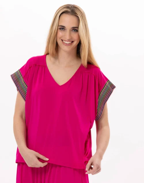 Tee-shirt En Jersey PAMPELONNE 930 Fuchsia -Pyjama Chic Femme Magasin tee shirt en jersey pampelonne 930 fuchsia 4