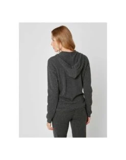 Veste En Cachemire Zippée à Capuche Anthracite -Pyjama Chic Femme Magasin veste en cachemire cache 002 zippee devant a capuche coloris anthracite 2