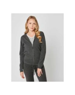 Veste En Cachemire Zippée à Capuche Anthracite