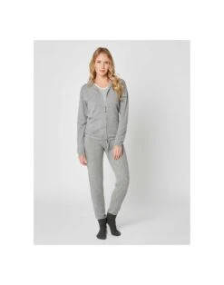 Veste En Cachemire Zippée à Capuche Gris Chiné