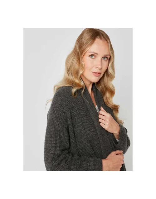 Veste En Cachemire Col Châle Anthracite -Pyjama Chic Femme Magasin veste en cachemire col chale anthracite 2