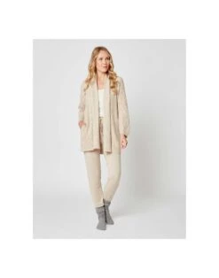 Veste En Cachemire Col Châle Camel -Pyjama Chic Femme Magasin veste en cachemire col chale camel 3
