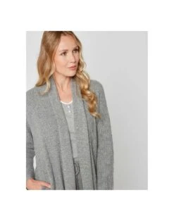 Veste En Cachemire Col Châle Gris Chiné -Pyjama Chic Femme Magasin veste en cachemire col chale gris chine 2