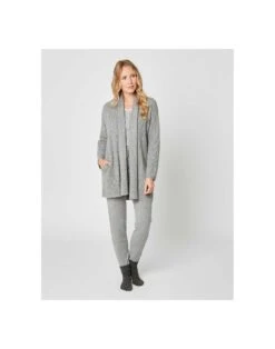 Veste En Cachemire Col Châle Gris Chiné