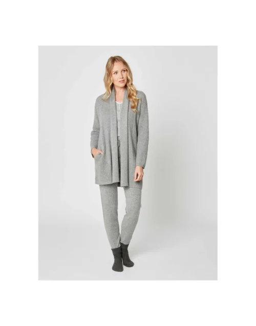 Veste En Cachemire Col Châle Gris Chiné