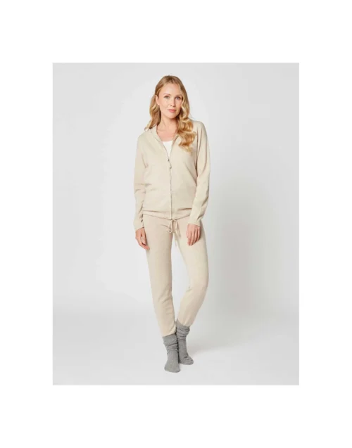 Veste En Cachemire Zippée à Capuche Camel -Pyjama Chic Femme Magasin veste en cachemire zippee a capuche camel 2