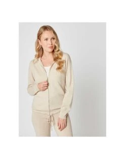 Veste En Cachemire Zippée à Capuche Camel -Pyjama Chic Femme Magasin veste en cachemire zippee a capuche camel 3