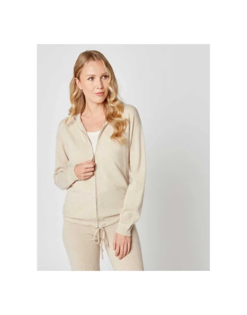 Veste En Cachemire Zippée à Capuche Camel -Pyjama Chic Femme Magasin veste en cachemire zippee a capuche camel 3