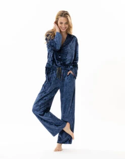 Veste En Panne De Velours PLATINE 870 Bleu -Pyjama Chic Femme Magasin veste en panne de velours platine 870 bleu 2