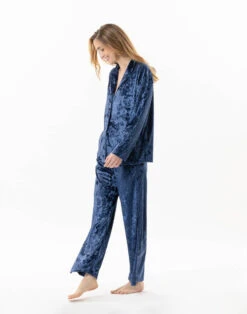 Veste En Panne De Velours PLATINE 870 Bleu -Pyjama Chic Femme Magasin veste en panne de velours platine 870 bleu 3