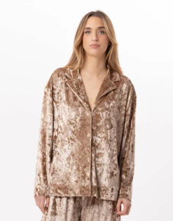 Veste En Panne De Velours PLATINE 870 Doré -Pyjama Chic Femme Magasin veste en panne de velours platine 870 dore 2