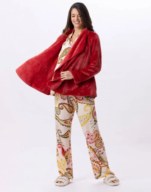 Veste En Peluche Flanelle ESSENTIEL 873 Tomette -Pyjama Chic Femme Magasin veste en peluche flanelle essentiel 873 tomette 2