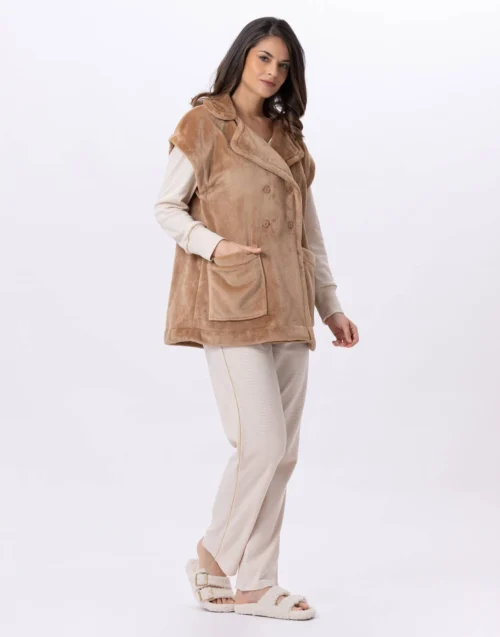 Veste En Peluche Flanelle ESSENTIEL 876 Doré -Pyjama Chic Femme Magasin veste en peluche flanelle essentiel 876 dore 2