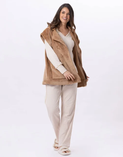 Veste En Peluche Flanelle ESSENTIEL 876 Doré -Pyjama Chic Femme Magasin veste en peluche flanelle essentiel 876 dore 3
