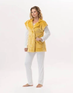Veste En Peluche Flanelle ESSENTIEL 876 Pollen -Pyjama Chic Femme Magasin veste en peluche flanelle essentiel 876 pollen 4