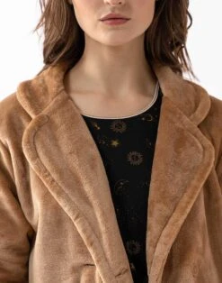Veste En Peluche Flanelle ESSENTIEL H77A Doré -Pyjama Chic Femme Magasin veste en peluche flanelle essentiel h77a dore 3