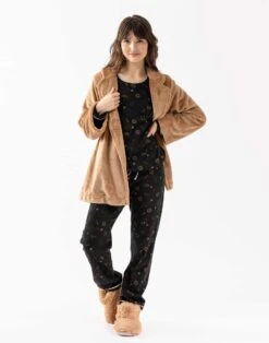 Veste En Peluche Flanelle ESSENTIEL H77A Doré -Pyjama Chic Femme Magasin veste en peluche flanelle essentiel h77a dore 4