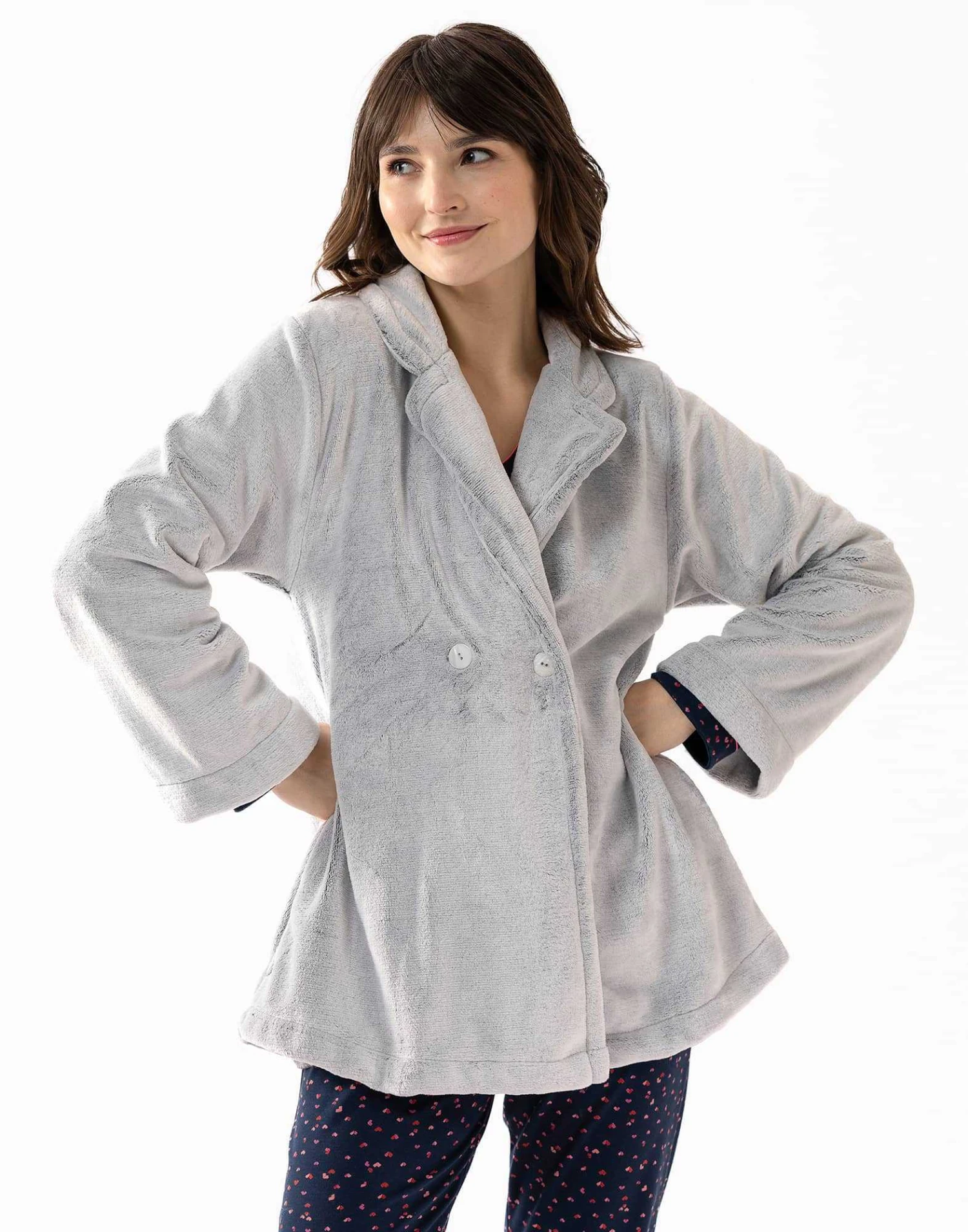 Veste En Peluche Flanelle ESSENTIEL H77A Gris 2 Veste En Peluche Flanelle ESSENTIEL H77A Gris – Image 2