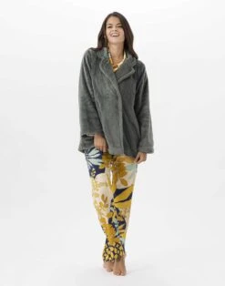 Veste En Peluche Flanelle ESSENTIEL H77A Lichen -Pyjama Chic Femme Magasin veste en peluche flanelle essentiel h77a lichen 2