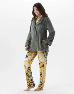 Veste En Peluche Flanelle ESSENTIEL H77A Lichen -Pyjama Chic Femme Magasin veste en peluche flanelle essentiel h77a lichen 3