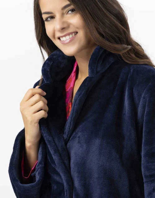 Veste En Peluche Flanelle ESSENTIEL H77A Marine -Pyjama Chic Femme Magasin veste en peluche flanelle essentiel h77a marine 2