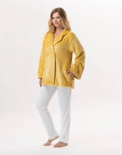 Veste En Peluche Flanelle ESSENTIEL H77A Pollen -Pyjama Chic Femme Magasin veste en peluche flanelle essentiel h77a pollen 3