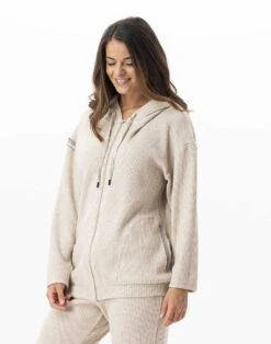 Veste Sweat Zippée En Maille Tricot Lurex FRILEUSE 670 Beige -Pyjama Chic Femme Magasin veste sweat zippee en maille tricot lurex frileuse 670 beige 3