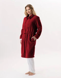 Veste Zippée En Peluche Flanelle ESSENTIEL 853 Tomette -Pyjama Chic Femme Magasin veste zippee en peluche flanelle essentiel 853 tomette 2